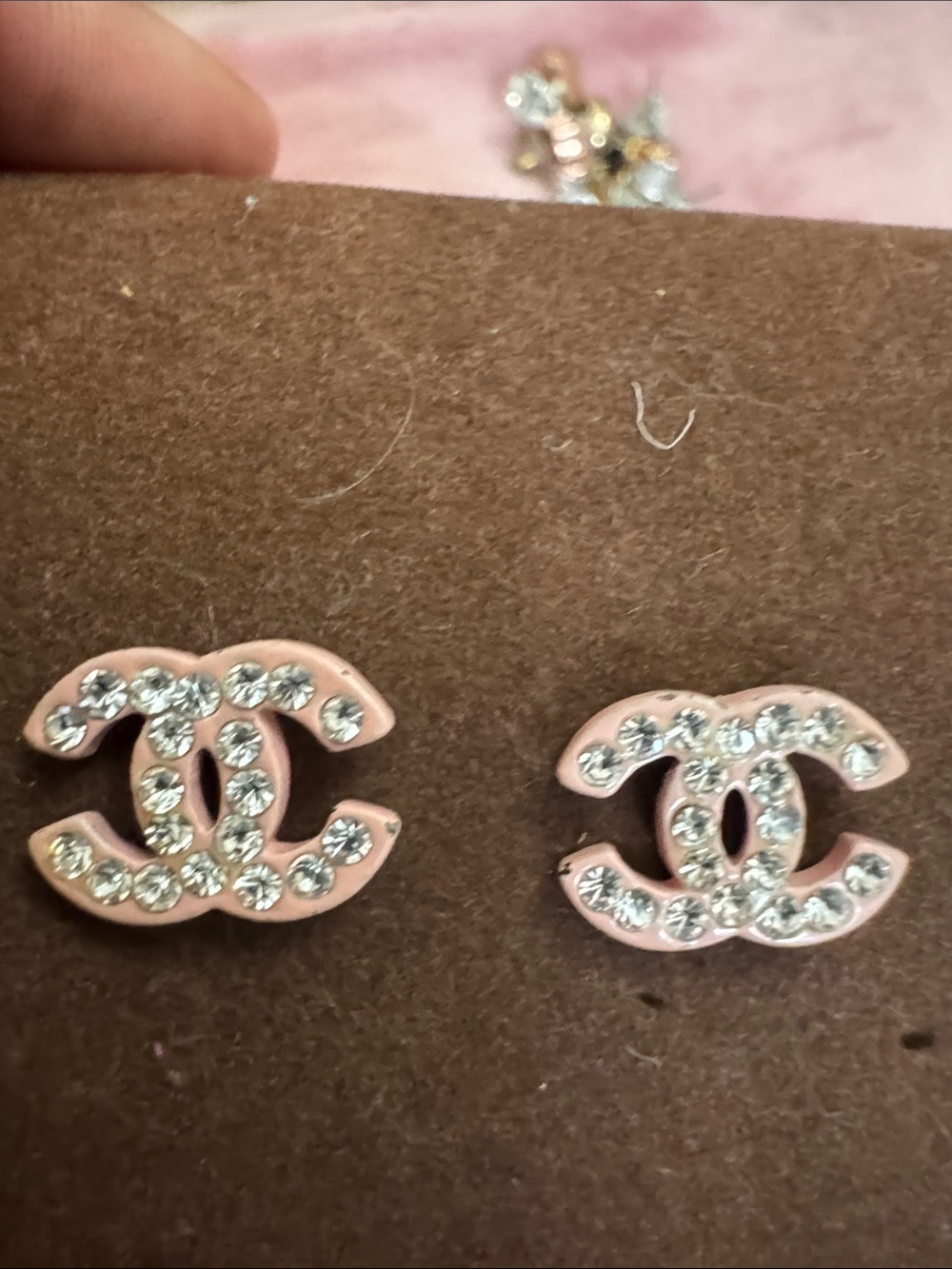 Pink Crystal CC Logo Stud Earrings